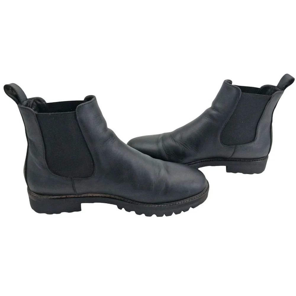 Patina Chelsea Boots Mens Size 9.5 Black Leather Pull On Ankle Casual Lug Sole
